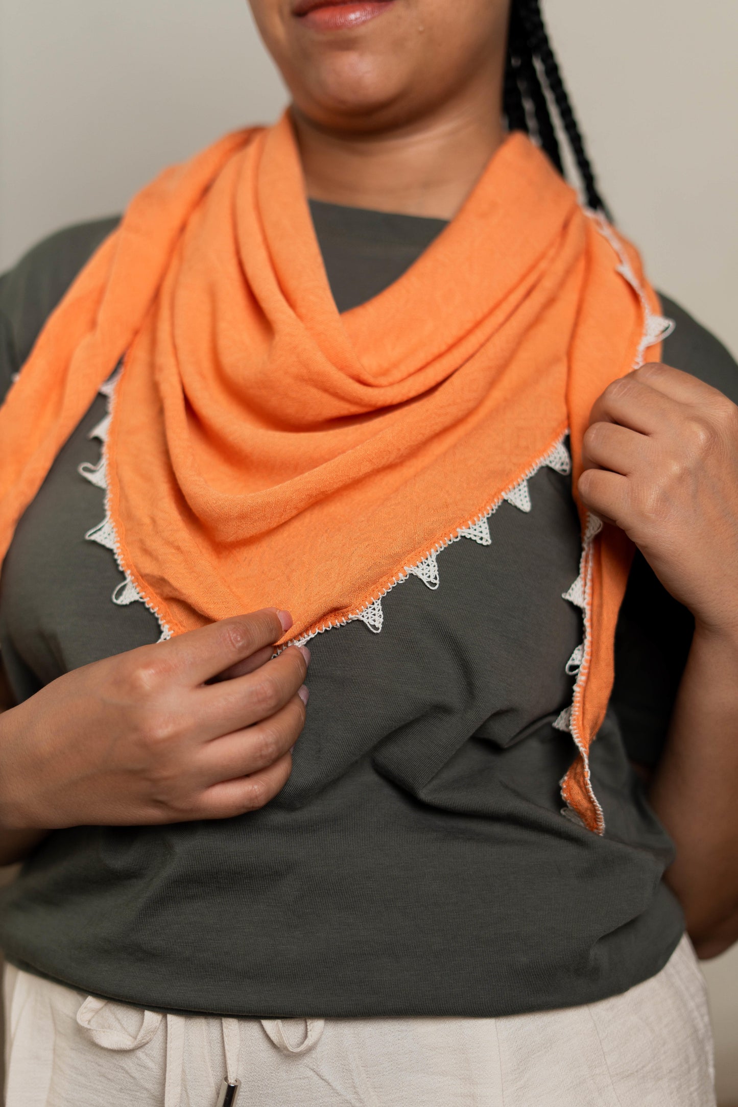 Orange Linen Oya Scarf – White Edge