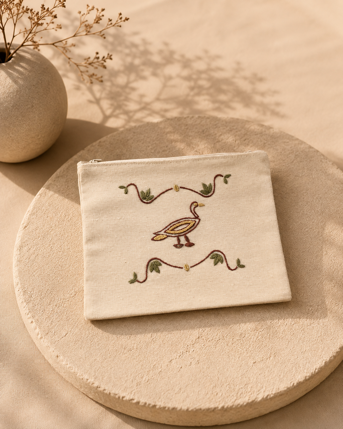 Goose & Lotus Embroidered Pouch