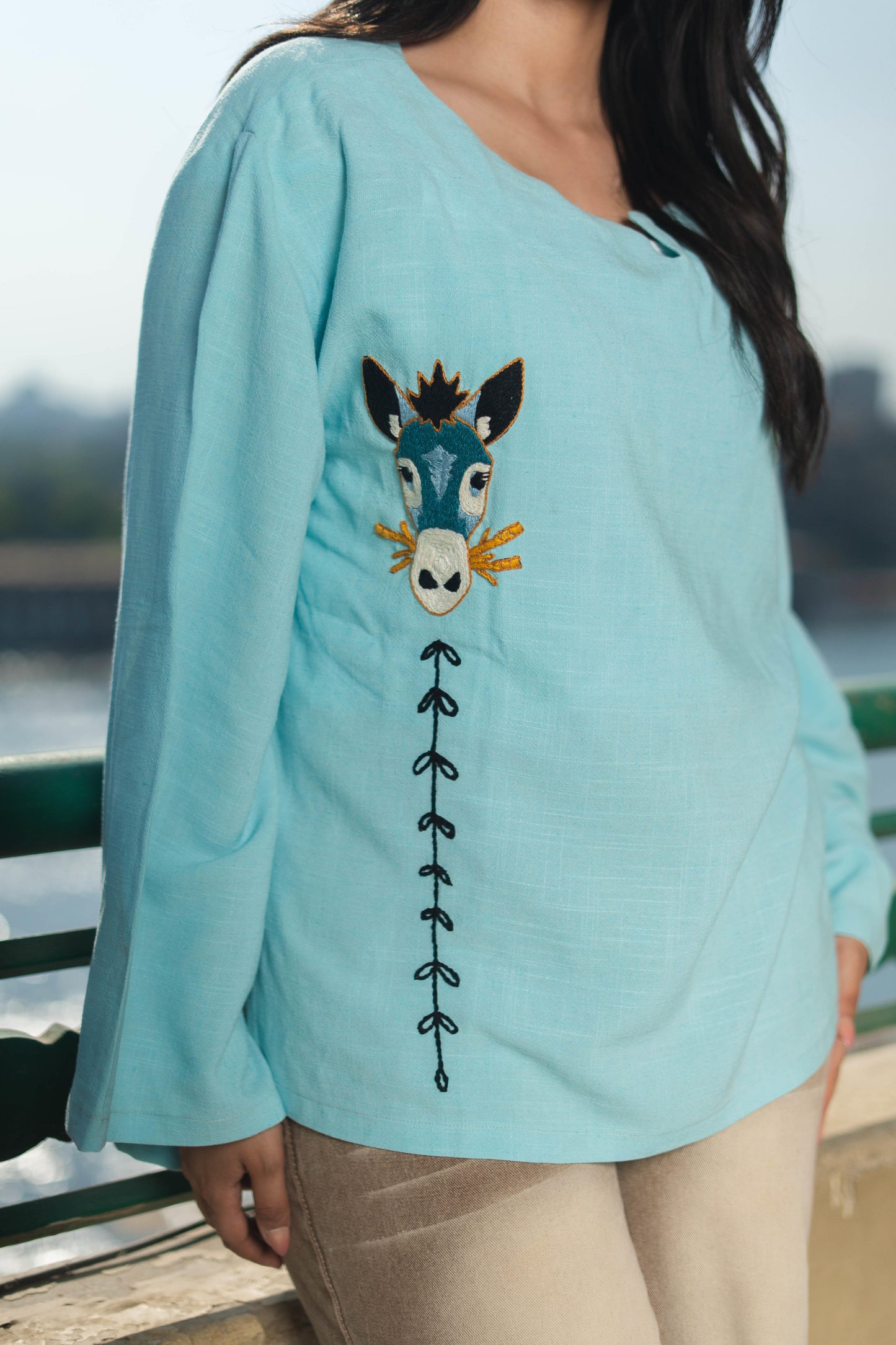 Linen Blouse- Embroidered Donkey