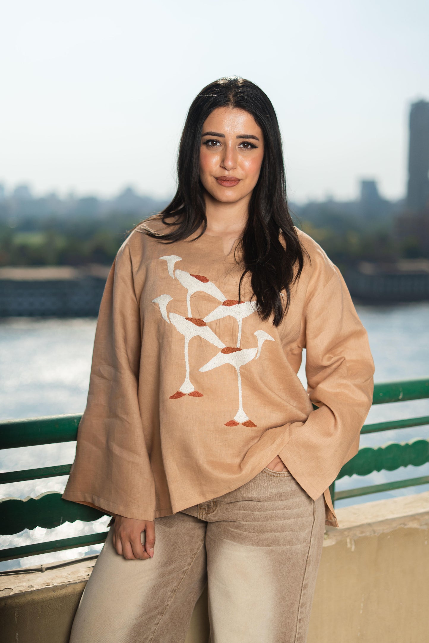 Linen Blouse with Hooded Crow Embroidery