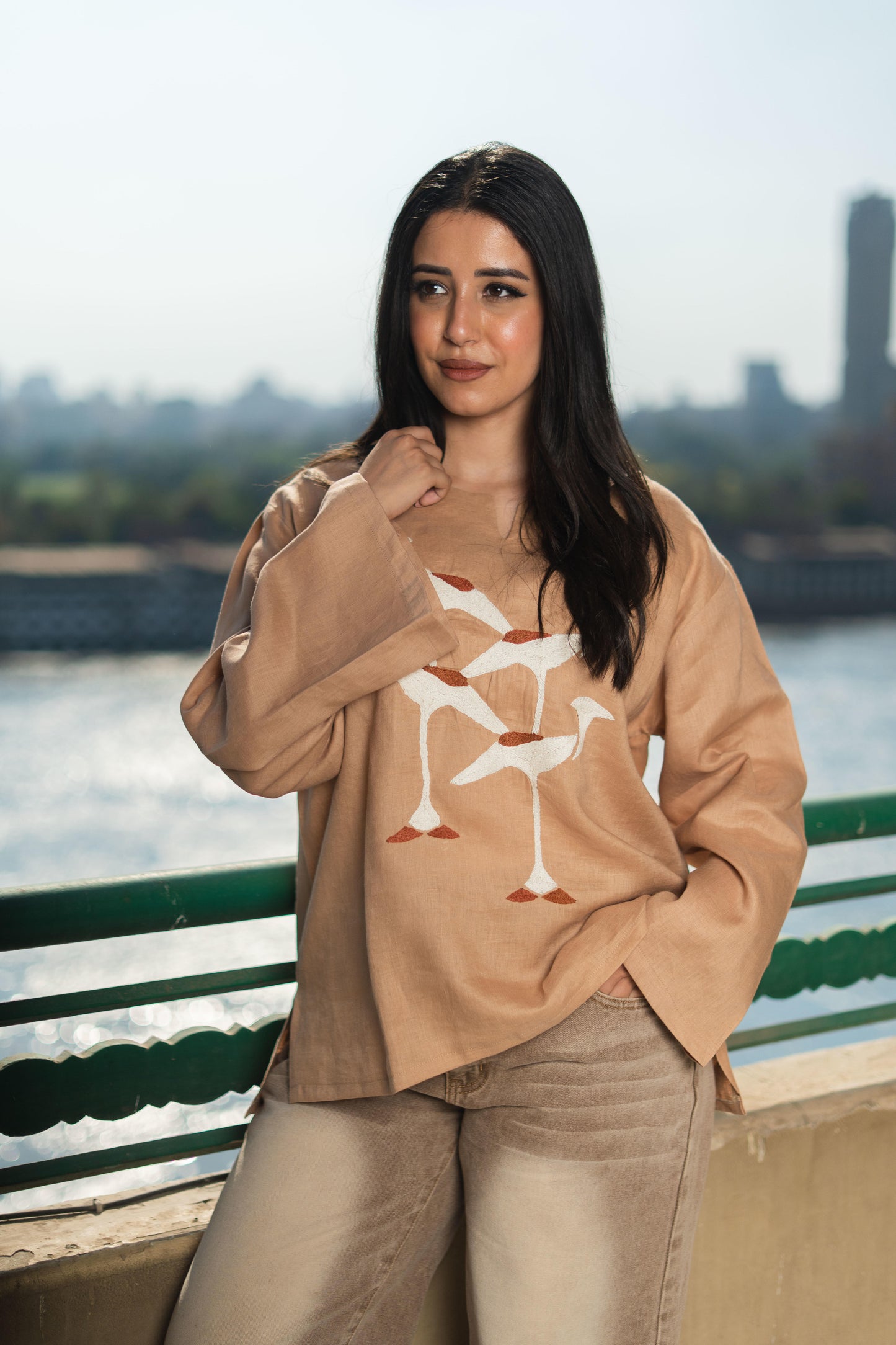 Linen Blouse with Hooded Crow Embroidery
