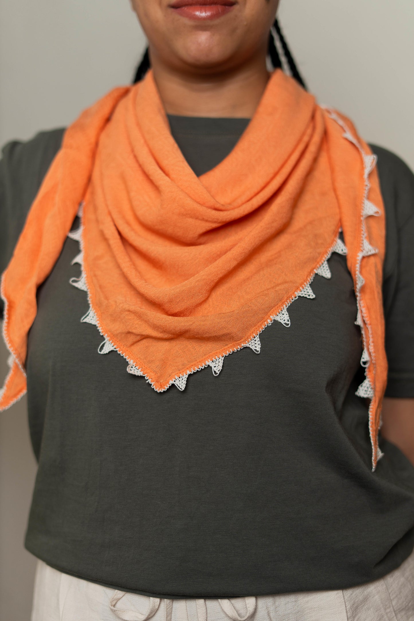 Orange Linen Oya Scarf – White Edge